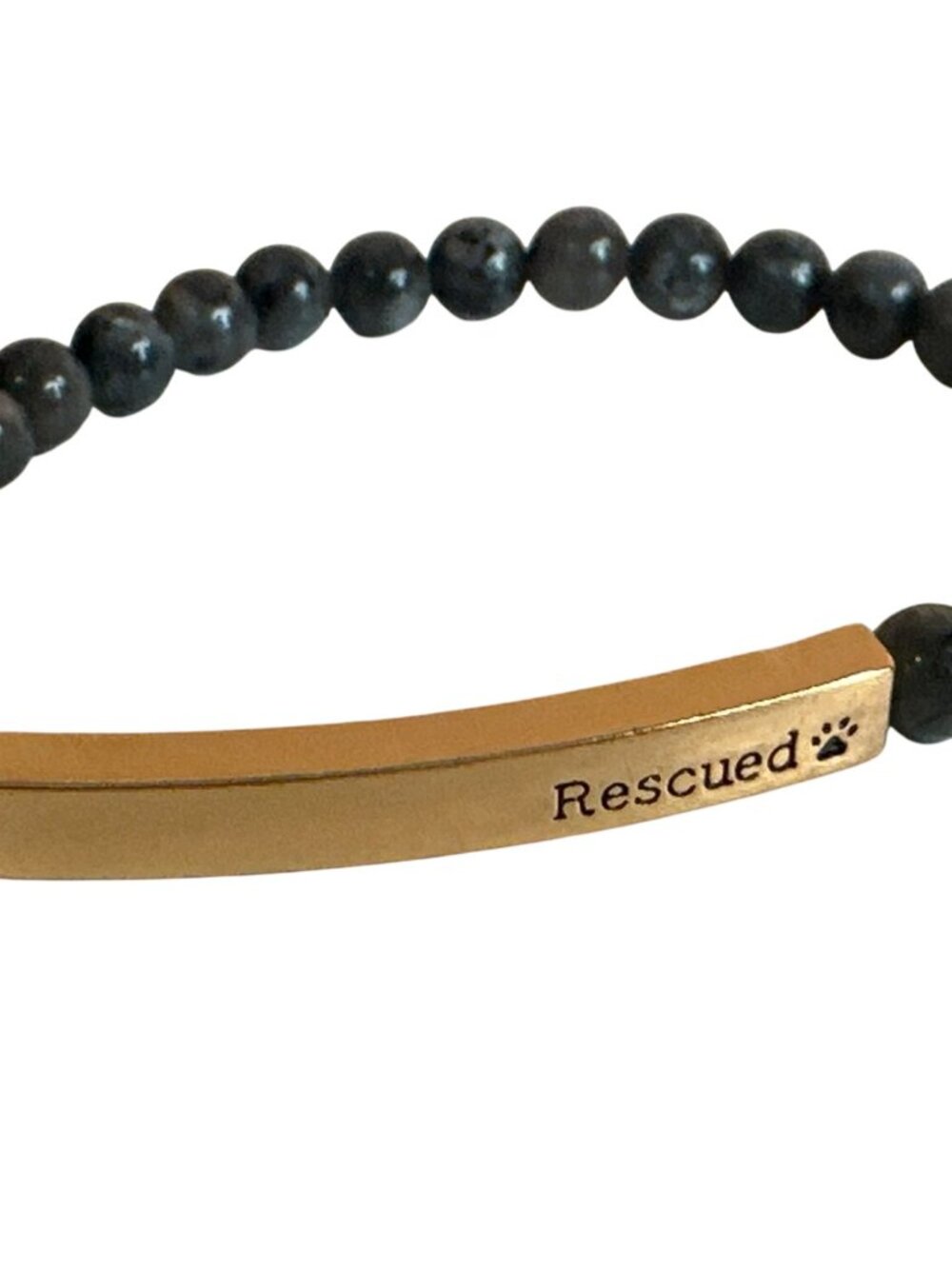 "Rescued" Beaded Bracelet With Gold Bar & Paw Print Accent Pet Lover Gift